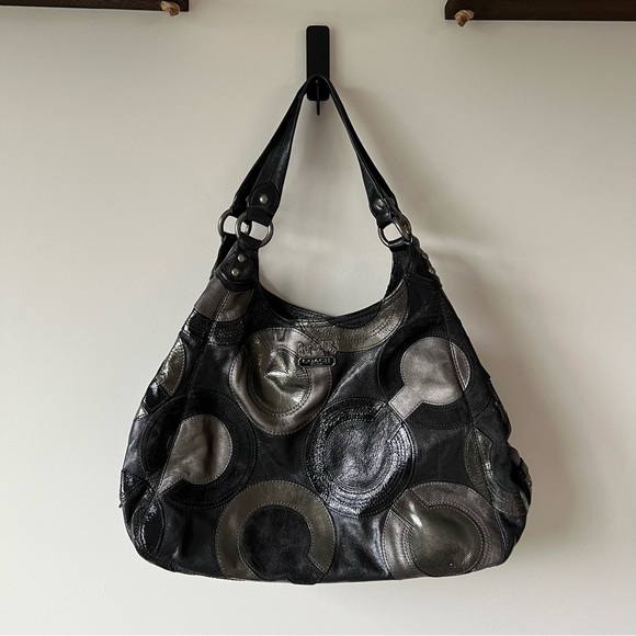 Coach Handbags - Coach Inlaid Op Art Suede & Leather Maggie Hobo Shoulder Bag